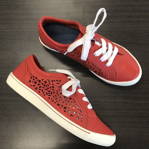 Ziera Denver Red Leather Laser Die Cut Hole Sneaker Shoes Women EU 36 FF US 5.5 - Picture 2 of 16